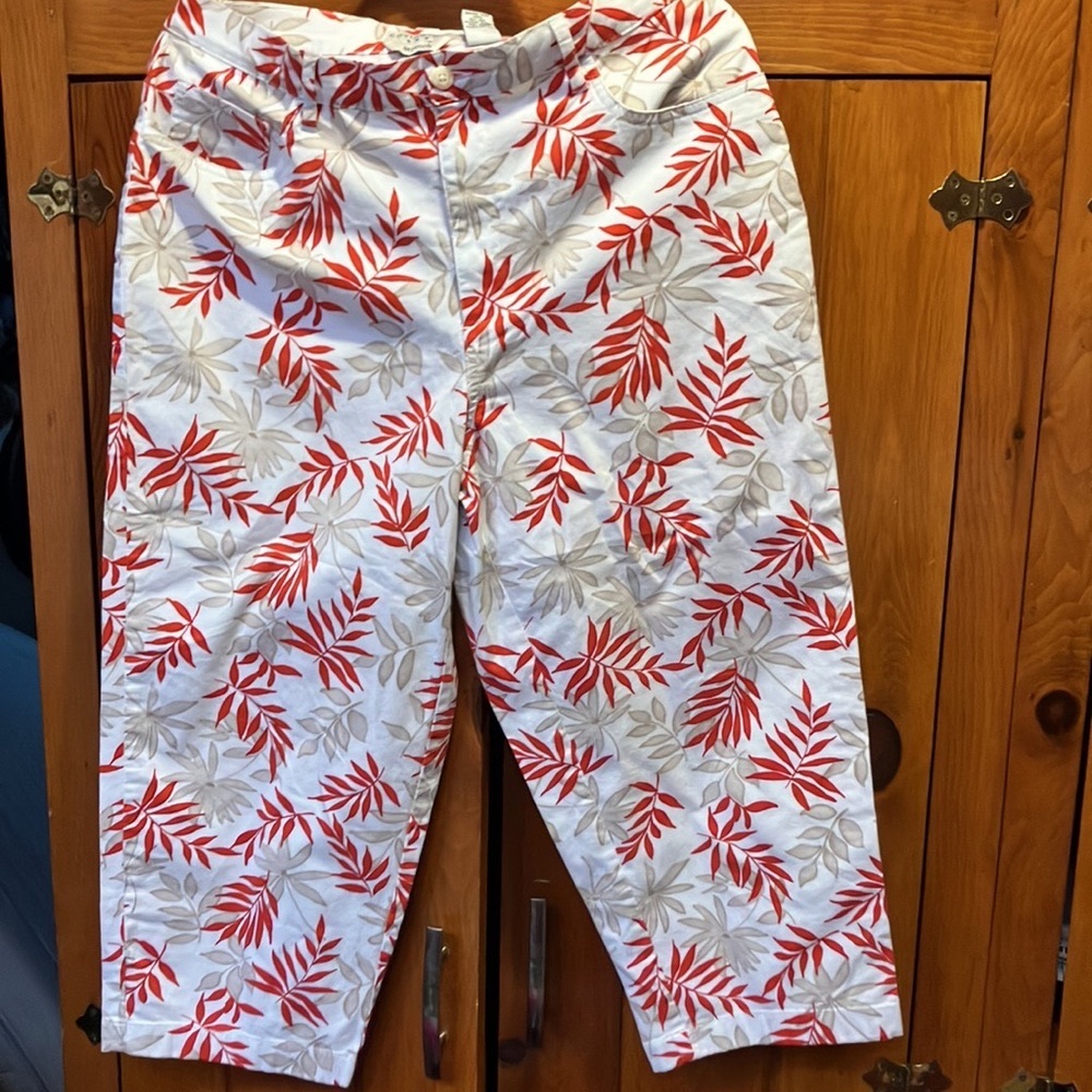 Covington Wide Leg Stretch Floral Capri Pants Size 14 Abstract Jeans Red